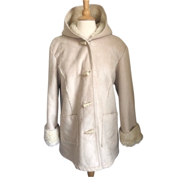 Liz Claiborne Bohemian Cream Faux Suede Coat w/Sherpa lining Size Xtra Large - Picture 1 of 11